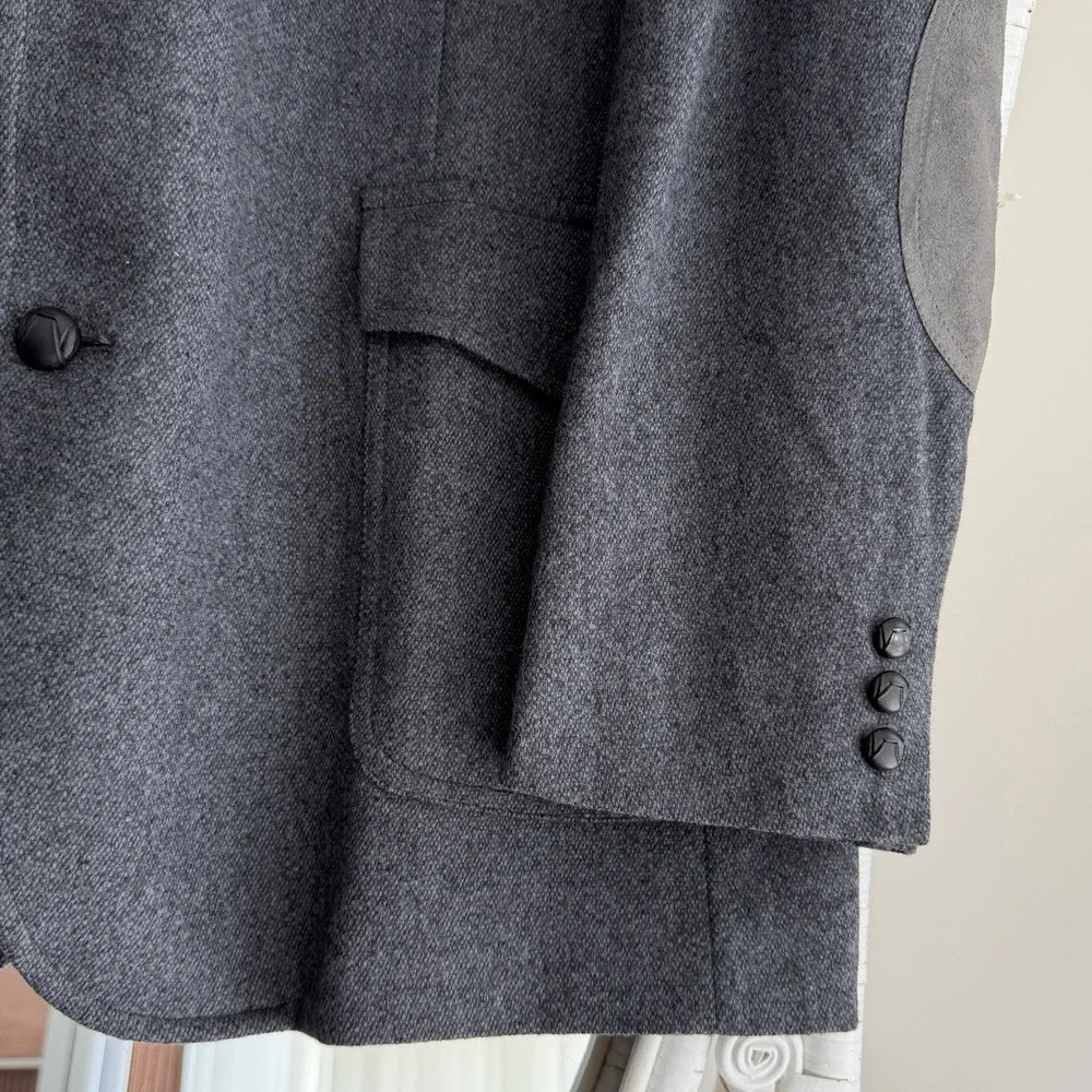 Pendleton Blazer Jacket Sz 48 Long Gray Sport Coat Wool Elbow Patch Smoking Hunt